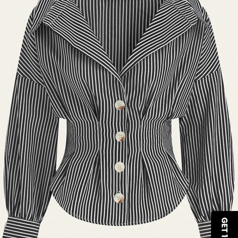 Commense Black and White Striped Button Down Shirt